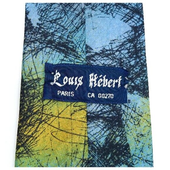 Funky Vintage Tie Blue Green Yellow Abstract Necktie Made in Canada Louis Hebert - Picture 4 of 4